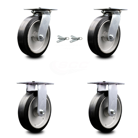 SERVICE CASTER 8 Inch Rubber on Aluminum Caster Set with Ball Bearing 2 Swivel Lock and 2 Rigid SCC-35S820-RAB-BSL-2-R-2